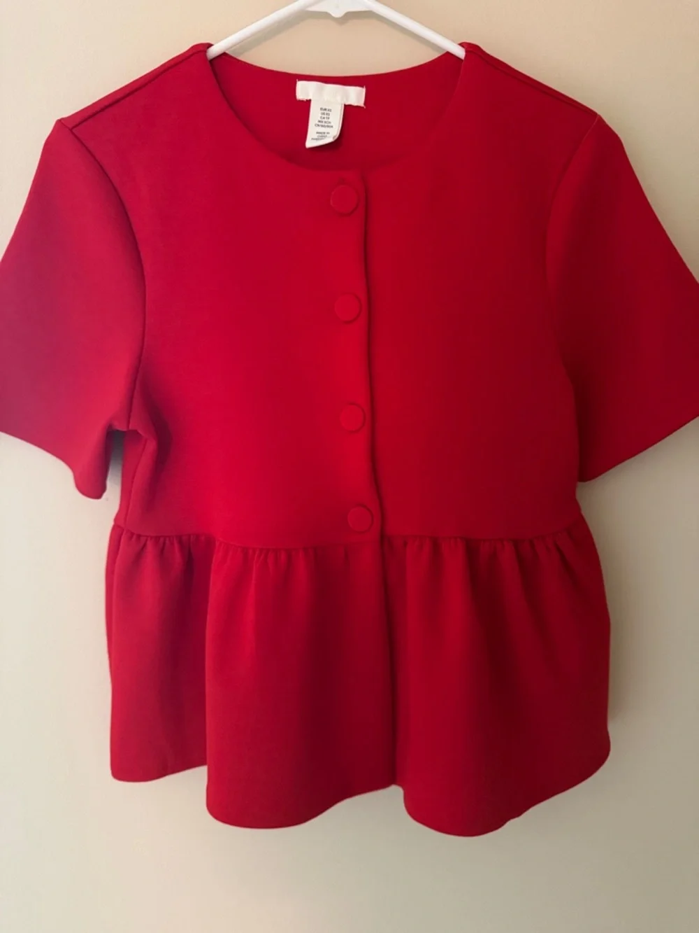 NWOT H&M Red Short-Sleeve Peplum Button Top - Picture 1 of 6